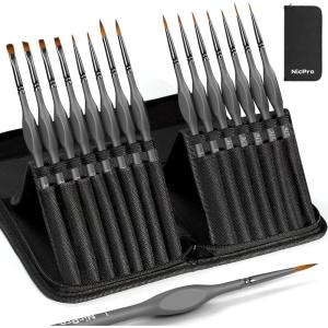 imageNicpro 15 Pack Miniature Painting Set Fine Detail Paint Brushes for Models Acrylic Watercolor Oil Ceramic Shoe Citadel Art Figure Paint by Number  Thin Artist Kit Nylon Holder