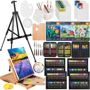 imageNicpro 158PCS Deluxe Large Painting Kit with Metal and Solid Beech Wood Easel Acrylic Oil ampamp Watercolor Paint Set Paint Brushes Canvases Palette Paper Pad Professional Art Set for Adults Artist