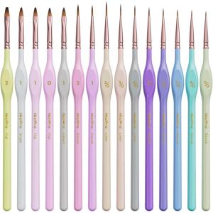 imageNicpro 15PCS Micro Fine Detail Paint Brush Set Macaron Pastel Small Miniature Fine Tip Detail Brushes Kit for Acrylic Oil Watercolor Craft Models Miniatures Rock Painting Paint by Numbers15 PCS