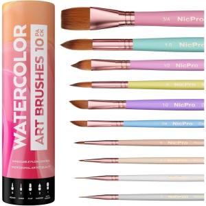imageNicpro 15PCS Watercolor Brushes Set Artists Professional Watercolor Paint Brush Soft Synthetic Squirrel Hair with Round Flat Dagger Wash for Water Color Gouache Ink  with Holder ampamp BagPink