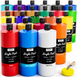 imageNicpro 24 Colors Large Bulk Acrylic Paint Set 845 oz250 ml Non Toxic Artist Painting Supplies for Multi Surface Canvas Wood Fabric Leather Rock Glass Paper Crafts Hobby with Color Wheel338 Fl Oz Pack of 24