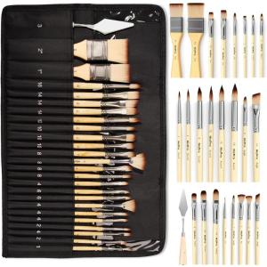 imageNicpro 26pcs Paint Brush Set Professional Paintbrushes with Palette Knife Craft Paint Brushes for Acrylic Painting Oil Watercolor Gouache ampamp Canvas Drawing ampamp Art Supplies for Adults Kids ArtistsBurlywood
