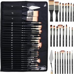 imageNicpro 26pcs Paint Brush Set Professional Paintbrushes with Palette Knife Craft Paint Brushes for Acrylic Painting Oil Watercolor Gouache ampamp Canvas Drawing ampamp Art Supplies for Adults Kids ArtistsBlack