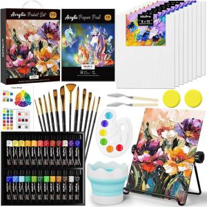 imageNicpro 68PCS Acrylic Paint Canvas Set for Adults ampamp Kids Art Painting Supplies Kit with 24 PaintsTable Easel8 Canvas Panels12 BrushesPaper PadCleaning CupSpongePalette for Artist Beginner