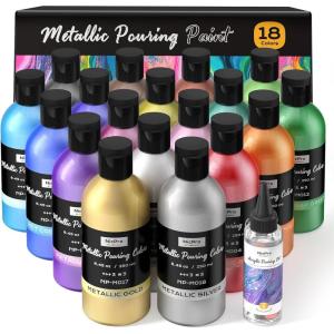 imageNicpro 8 Colors 845oz Metallic Acrylic Pour Paint Supplies Kit Large Volume Ready to Pour Premixed High Flow Pouring Paint Set with Silicone Pouring Oil Gloves Instructions for Beginner DIY18 Colors