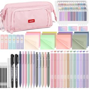 imageNicpro 84 PCS Aesthetic Book Annotation Kit with Pen Case 12 Dual Highlighters 5 Gel Pens 6 Mechanical Pencil 2 Markers 1200PCS Transparent Sticky Notes and Tabs for Bible Study Student Stationary