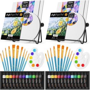 imageNicpro Acrylic Paint Canvas Set for Adults ampamp Kids 80PCS Art Painting Supplies Kit with 212 Colors Paint 6 Canvas 2 Table Easel 210 Brushes 2 Paper Pad 2 Palette for Artist Beginner Students2 Sets