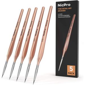 imageNicpro Detail Paint Brushes 5 PCS Extra Fine Tip 000 Professional Miniature Painting Artist Set Round 30 for Micro Watercolor Oil Acrylic Craft Models Rock Army Paint by Number for AdultRose Gold