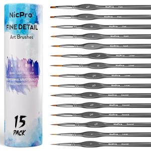 imageNicpro Fine Detail Paint Brush Set 15PCS Fine Tip Miniature Painting Brushes for Fine DetailingWarhammer 40k Miniature Model Paint by Numbers ampamp Acrylic Watercolor Oil Painting with Container