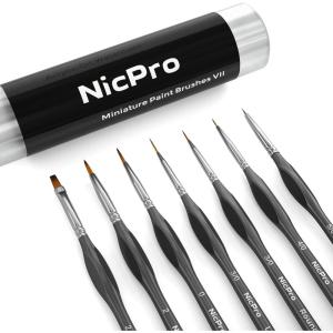 imageNicpro Micro Detail Paint Brush Set  7 PCS Tiny Miniature Paint Brushes Fine Detail Painting Brushes for Acrylic Watercolor Oil ampamp Paint by Number Rock Painting Warhammer 40k Craft  with HolderBlack