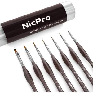 imageNicpro Micro Detail Paint Brush Set  7 PCS Tiny Miniature Paint Brushes Fine Detail Painting Brushes for Acrylic Watercolor Oil ampamp Paint by Number Rock Painting Warhammer 40k Craft  with HolderBrown