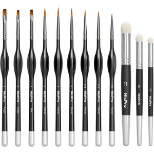 imageNicpro Miniature Paint Brushes Dry Brush  12PCS Model Paint Brush Set for Acrylic Watercolor Micro Detail Paint Brushes ampamp Dry Brush Set for Warhammer 40k Miniature Model CitadelPaint by NumberBlack