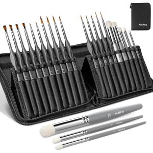 imageNicpro Miniature Paint Brushes Dry Brush  20PCS Model Paint Brush Set with Nylon Case for Acrylic Watercolor Detail Paint Brush Drybrush for Warhammer 40k Citadel Paint Model DND Miniatures