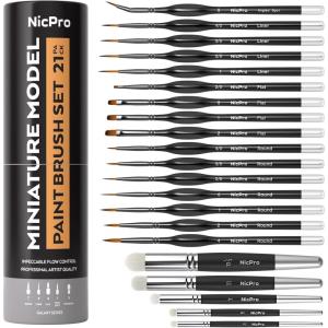 imageNicpro Miniature Paint Brushes Drybrush  21PCS Model Paint Brush Set for Acrylic Watercolor Detail Paint Brush Dry Brush for Warhammer 40k Citadel Paint Model DND Miniatures  with Container