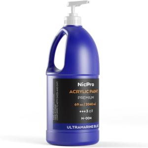 imageNicpro White Large Acrylic Paint Set 69 oz 2040 ml Rich Art Painting Supplies Non Toxic for Multi Surface Canvas Wood Leather Fabric Stone Craft for Kid ampamp Adult with PumpUltramarine Blue