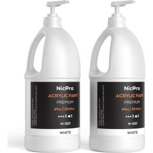 imageNicpro White Large Acrylic Paint Set 69 oz 2040 ml Rich Art Painting Supplies Non Toxic for Multi Surface Canvas Wood Leather Fabric Stone Craft for Kid ampamp Adult with PumpWhitex2