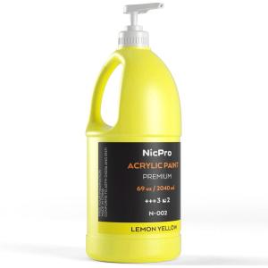 imageNicpro White Large Acrylic Paint Set 69 oz 2040 ml Rich Art Painting Supplies Non Toxic for Multi Surface Canvas Wood Leather Fabric Stone Craft for Kid ampamp Adult with PumpLemon Yellow