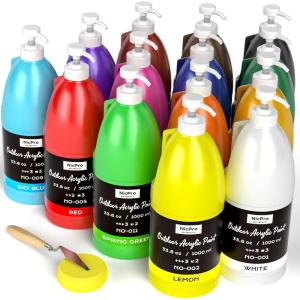 imageNicpro White Large Outdoor Acrylic Paint Set 69 oz 2040 ml Rich Art Painting Supplies Non Toxic Multi Surface Paint for Canvas Wood Leather Fabric Stone Craft for Kid ampamp Adult with Pump14 Colors