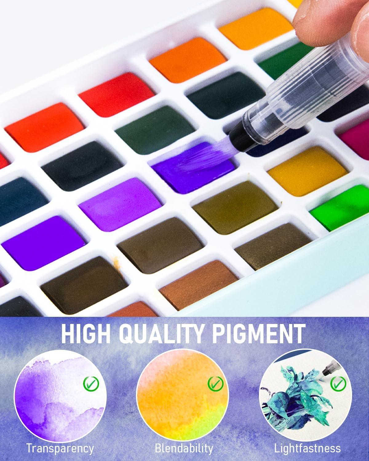 imageNicpro 50 Colors Watercolor Paint Set Including Metallic ampamp Fluorescent Color 8PCS Pastel Detail Painting Brush Water Color Paper Palette Art Supplies Kit for Artist Adult Beginner with Gift BoxSet 2