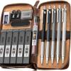 imageNicpro 17PCS Metal 2mm Mechanical Pencil Set in Leather Case 5 PCS 20 mm Lead Pencil Holders 4B 2B HB 2H 4H 6 Tube Black Colored Lead Refills Erasers Sharpener For Art Drafting Sketching Drawing17PCS