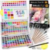 imageNicpro 100 Colors Watercolor Paint Set include Metallic Macaron ampamp Fluorescent 8 Synthetic Squirrel Painting Brushes 25 Water Color Paper Palette Art Supplies Kit for Artist Adult Kid Beginner with Gift Box168 Colors Watercolor Set