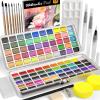imageNicpro 100 Colors Watercolor Paint Set include Metallic Macaron ampamp Fluorescent 8 Synthetic Squirrel Painting Brushes 25 Water Color Paper Palette Art Supplies Kit for Artist Adult Kid Beginner with Gift Box100 Colors Watercolor Set