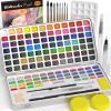 imageNicpro 100 Colors Watercolor Paint Set include Metallic Macaron ampamp Fluorescent 8 Synthetic Squirrel Painting Brushes 25 Water Color Paper Palette Art Supplies Kit for Artist Adult Kid Beginner with Gift Box128 Colors Watercolor Set