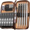 imageNicpro 17PCS Metal 2mm Mechanical Pencil Set in Leather Case 5 PCS 20 mm Lead Pencil Holders 4B 2B HB 2H 4H 6 Tube Black Colored Lead Refills Erasers Sharpener For Art Drafting Sketching Drawing17PCS