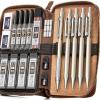 imageNicpro 20PCS Metal Mechanical Pencil Set in Leather Case 03 ampamp 05 ampamp 07 ampamp 09 mm ampamp 2mm Lead Pencil Holders 4B 2B HB 2H Lead Refills Black ampamp Colors Erasers For Art Drafting Sketching DrawingGold