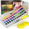 imageNicpro 48 Colors Watercolor Paint Set with 8PCS Painting Brushes 25 Sheet Water Color Paper 2 Water Brush Pens Palette Sponge Art Supplies Kit for Artist Adult Kid Beginner with Gift Box