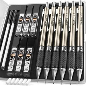 imageNicpro 05 mm Art Mechanical Pencils Set in Gift Case 6 PCS Metal Drafting Pencil 05mm with 6 Tube HB Lead Refills ampamp 18 PCS Eraser Refills for Adults Children Artist Writing Drawing Sketching1 Count Pack of 6