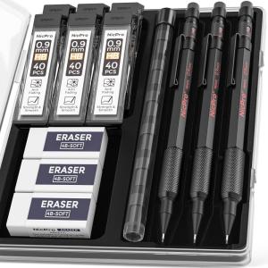 imageNicpro 09 Metal Mechanical Pencil Set with Case 3PCS Hevey Duty MP2000 Lead Pencil With 6 Tube HB Lead Refills 09mm Erasers Weatherproof Barrel for Outdoor Writing Drafting Drawing Sketching09mm