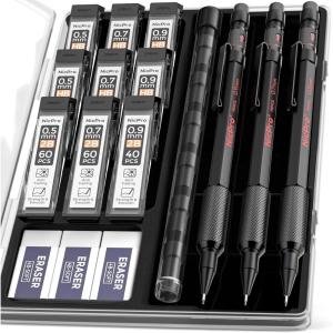 imageNicpro 09 Metal Mechanical Pencil Set with Case 3PCS Hevey Duty MP2000 Lead Pencil With 6 Tube HB Lead Refills 09mm Erasers Weatherproof Barrel for Outdoor Writing Drafting Drawing Sketching050709 mm