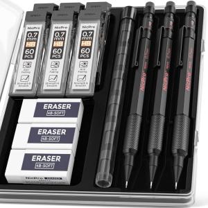 imageNicpro 09 Metal Mechanical Pencil Set with Case 3PCS Hevey Duty MP2000 Lead Pencil With 6 Tube HB Lead Refills 09mm Erasers Weatherproof Barrel for Outdoor Writing Drafting Drawing Sketching07mm