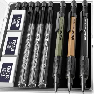 imageNicpro 13 mm Mechanical Pencils Set with Lead Refill Black ampamp Colors Eraser  Orange Weatherproof Metal Heavy Duty Carpenter Pencil for Outdoor Marking Drafting Drawing Sketching Woodworking in CaseMulticolor