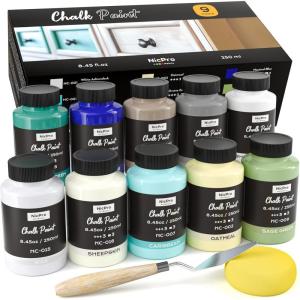 imageNicpro 14 Colors Chalk Paint for Furniture Ultra Matte Finish Acrylic Craft Paint Set 845 oz 250ml Chalk Furniture Paint with Liquid Wax Color Wheel for Crafts Home Decor Beginners and Artists9 Colors
