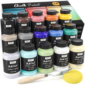 imageNicpro 14 Colors Chalk Paint for Furniture Ultra Matte Finish Acrylic Craft Paint Set 845 oz 250ml Chalk Furniture Paint with Liquid Wax Color Wheel for Crafts Home Decor Beginners and Artists14 Colors