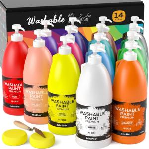 imageNicpro 14 Colors Large Washable Paint Set 338 oz 1000ml Acrylic Bulk Paint Supplies Non Toxic Children Tempera Paint for Art Craft DIY Poster ampamp Finger Paint School HomeClassroom14 Colors