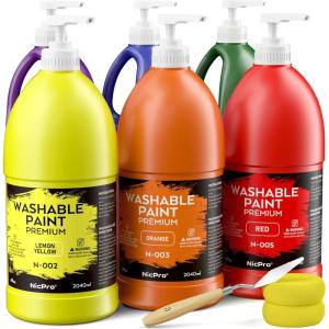 imageNicpro 14 Colors Large Washable Paint Set 338 oz 1000ml Acrylic Bulk Paint Supplies Non Toxic Children Tempera Paint for Art Craft DIY Poster ampamp Finger Paint School HomeClassroom6 Colors