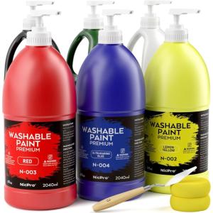 imageNicpro 14 Colors Large Washable Paint Set 338 oz 1000ml Acrylic Bulk Paint Supplies Non Toxic Children Tempera Paint for Art Craft DIY Poster ampamp Finger Paint School HomeClassroom6 ColorsWB