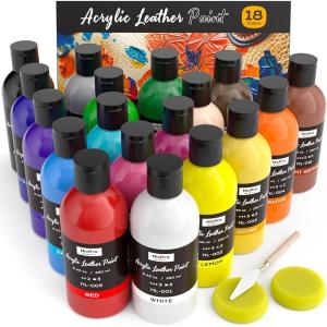 imageNicpro 18 Colors Acrylic Leather Paint 845 oz 250 ml Leather Dye for Shoes Sneakers Bags Furniture Jackets Car Seat Wallets Shoe Leather Paint Kit for DIY Crafts Kid Adult with Color Wheel