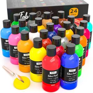 imageNicpro 18 Colors Permanent Fabric Paint 845 oz 250 ml Soft Fabric Paint for Clothes NonToxic Textile Paint for Fabric DIY Crafts Tshirts Shoes Jeans Bags Canvas for Kid Adult with Color Wheel24 Colors