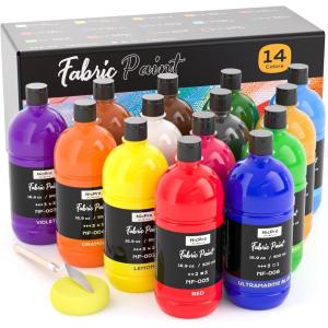 imageNicpro 18 Colors Permanent Fabric Paint 845 oz 250 ml Soft Fabric Paint for Clothes NonToxic Textile Paint for Fabric DIY Crafts Tshirts Shoes Jeans Bags Canvas for Kid Adult with Color Wheel14 Colors