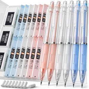 imageNicpro 23PCS Pastel Mechanical Pencil 05 ampamp 07 mm with Case for School with 12 tubes HB Lead Refills 3 Erasers 9 Eraser Refills For Student Writing Drawing Sketching Blue ampamp Pink ampamp White Colors25 Piece Set