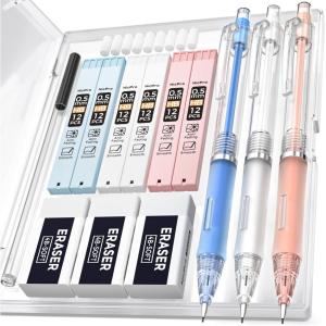 imageNicpro 23PCS Pastel Mechanical Pencil 05 ampamp 07 mm with Case for School with 12 tubes HB Lead Refills 3 Erasers 9 Eraser Refills For Student Writing Drawing Sketching Blue ampamp Pink ampamp White Colors05 mm
