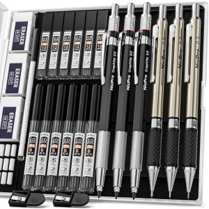 imageNicpro 6PCS Art Mechanical Pencil Set 3PCS Metal Drafting Pencil 05 mm ampamp 07 mm ampamp 09 mm ampamp 3PCS 2mm Graphite Lead Holder 2B HB 2H For Writing Sketching Drawing With Lead Refills CaseSilver