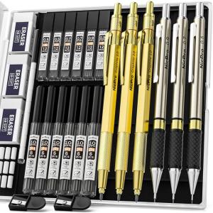 imageNicpro 6PCS Art Mechanical Pencil Set 3PCS Metal Drafting Pencil 05 mm ampamp 07 mm ampamp 09 mm ampamp 3PCS 2mm Graphite Lead Holder 2B HB 2H For Writing Sketching Drawing With Lead Refills CaseGold