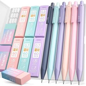 imageNicpro 6PCS Pastel Mechanical Pencil Set with Case Cute Drafting Pencils 05mm ampamp 07mm with 6 Tubes HB Lead Refills Erasers Eraser Refills Aesthetic School Supplies for Girls Drawing Sketching05mm  07mm