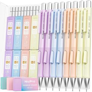 imageNicpro 8 Pack 05mm Pastel Mechanical Pencil Set Fast Click Aesthetic Lead Drafting Pencils 05 mm with 480PCS HB Lead Refills 3 Erasers for Artist School Student Writing Drawing Sketching with Case8PCS05mm