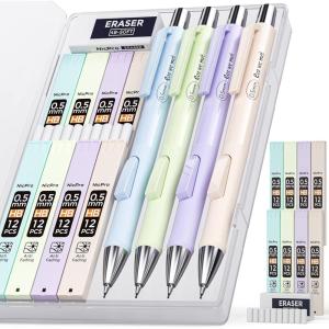 imageNicpro 8 Pack 05mm Pastel Mechanical Pencil Set Fast Click Aesthetic Lead Drafting Pencils 05 mm with 480PCS HB Lead Refills 3 Erasers for Artist School Student Writing Drawing Sketching with Case4PCS05mm
